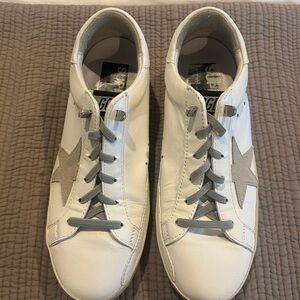 Golden Goose Super-star White Leather Sneakers with Gray Star